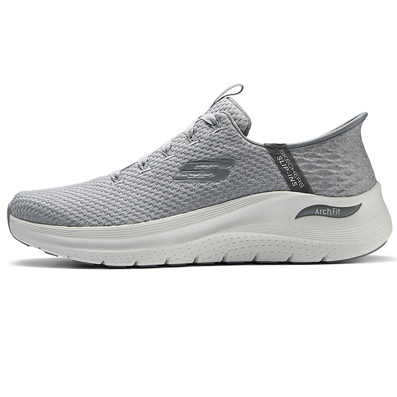 斯凯奇Skechers男鞋秋冬2024新款一脚蹬穿脱健步鞋舒适缓震休闲运动鞋网面闪穿鞋 232462-GRY
