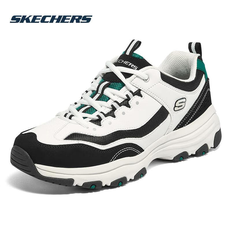 斯凯奇Skechers男鞋秋季2024新款厚底增高熊猫鞋缓震老爹鞋复古休闲鞋白色运动鞋 8790091-WBK