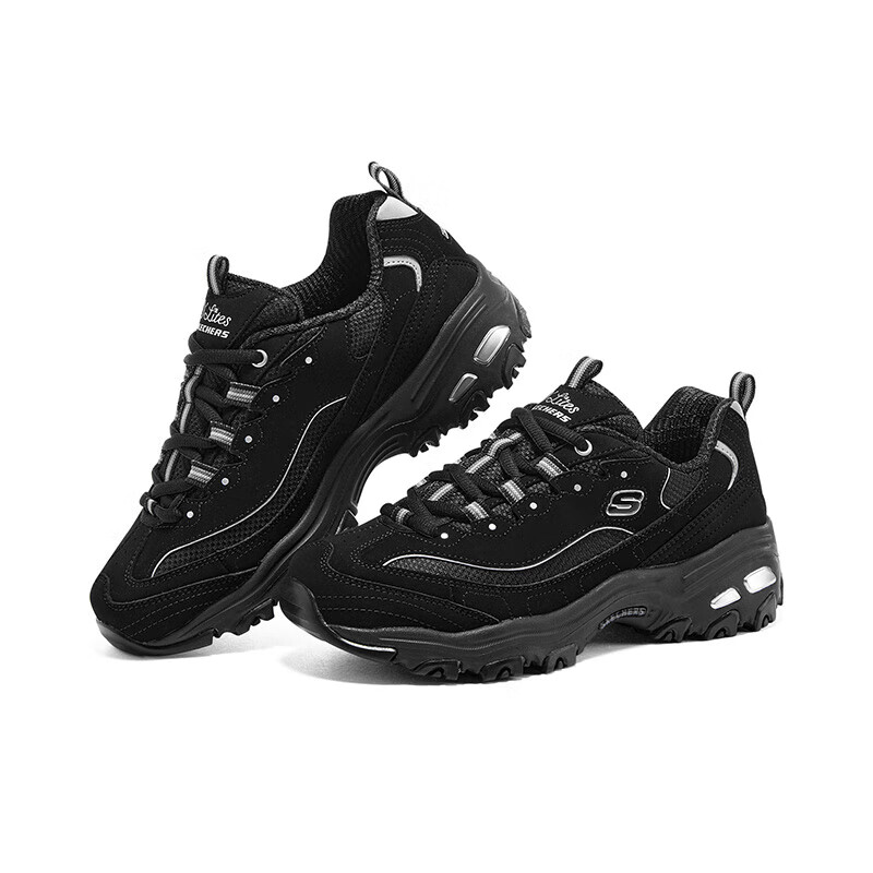 斯凯奇SKECHERS女鞋经典情侣熊猫鞋休闲运动鞋增高缓震老爹鞋 66666179-BBK