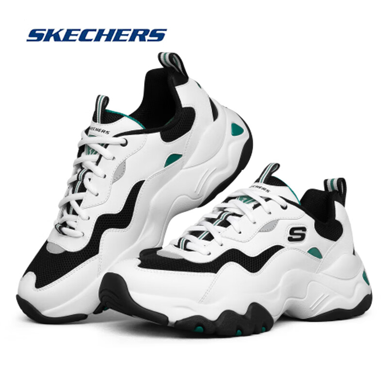 斯凯奇Skechers男鞋秋冬2024新款厚底增高老爹鞋三代熊猫鞋轻便运动鞋休闲鞋 237152-WGRN