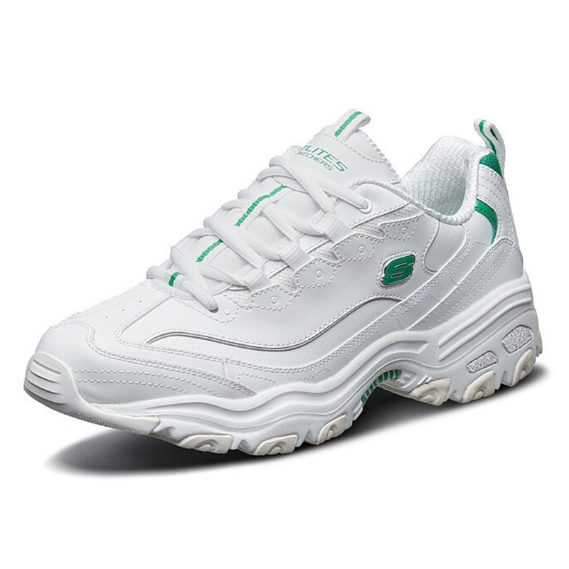 斯凯奇Skechers女鞋秋季2024新款厚底增高老爹鞋绿标皮面小白熊猫鞋运动鞋休闲鞋 52676-WGR