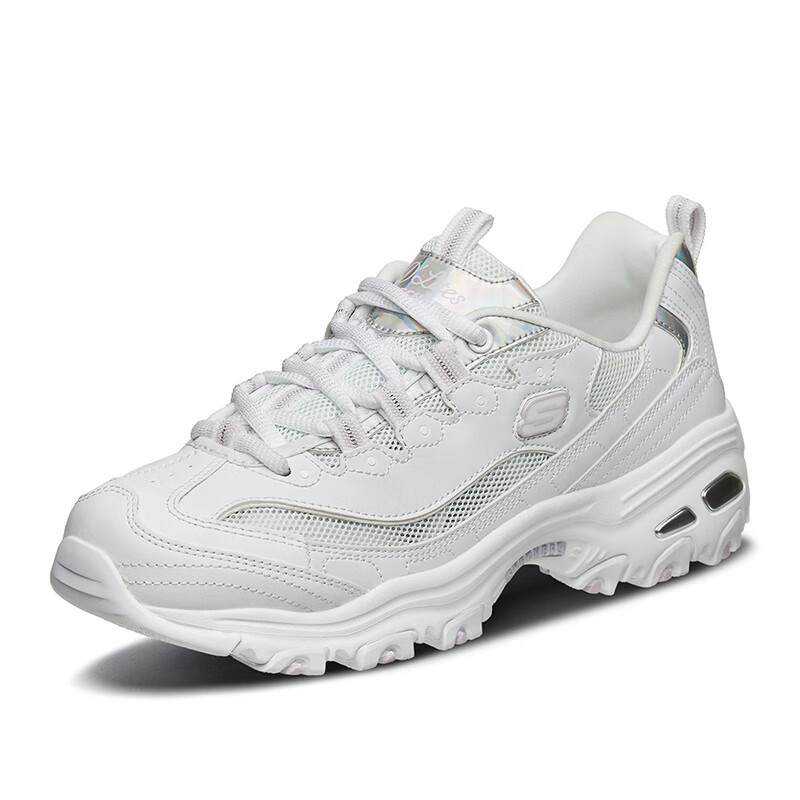 斯凯奇Skechers女鞋夏季2025新款网面熊猫鞋小白鞋休闲鞋运动鞋厚底增高老爹鞋 66666200-WHT