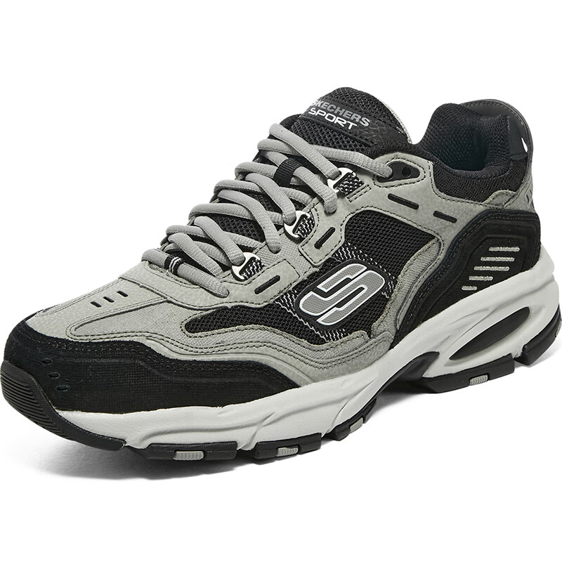 斯凯奇Skechers男鞋秋季2024新款厚底增高老爹鞋黑色拼接熊猫鞋轻便休闲鞋运动鞋 237067-CCBK