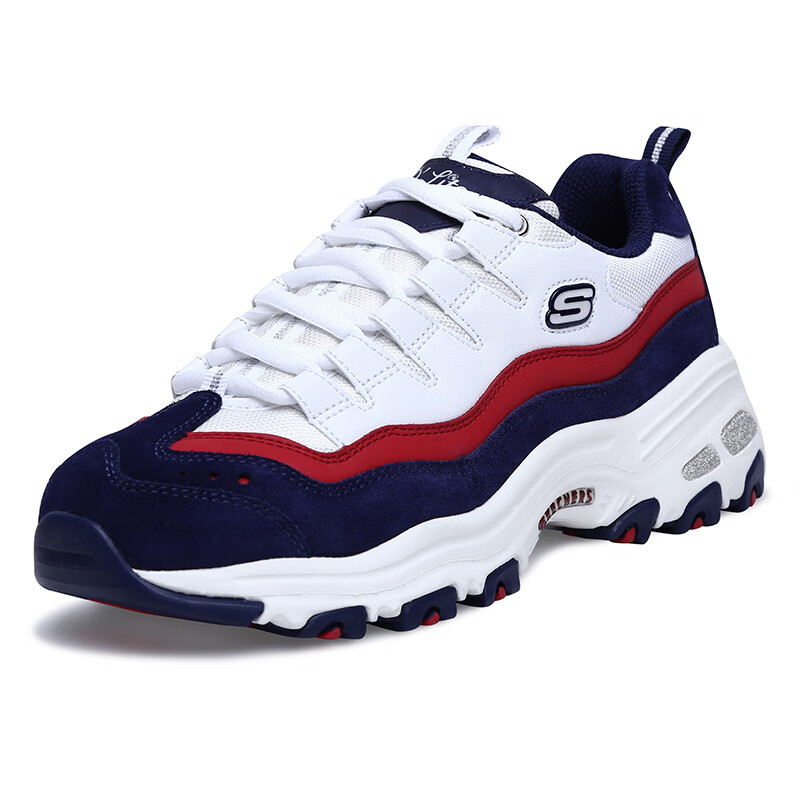 斯凯奇Skechers官方女鞋春季2025新款撞色熊猫鞋休闲鞋缓震运动鞋厚底增高老爹鞋 13141-WNVR