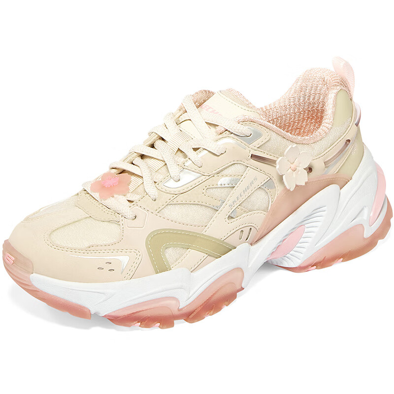 斯凯奇Skechers女鞋秋冬2024新款耐磨休闲鞋桃花鞋舒适缓震运动鞋厚底增高老爹鞋 896116-NTPK