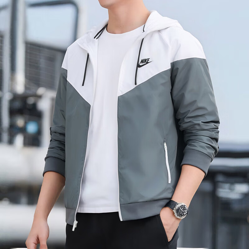 耐克（NIKE）外套男士 25夏季新款梭织运动服装连帽防风衣跑步健身风行者夹克727325-084